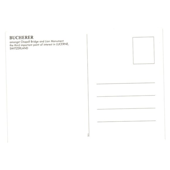 Bucherer Lucerne Switzerland Travel Postcard Chapel Bridge Lion Monument Watch - Picture 2 of 2